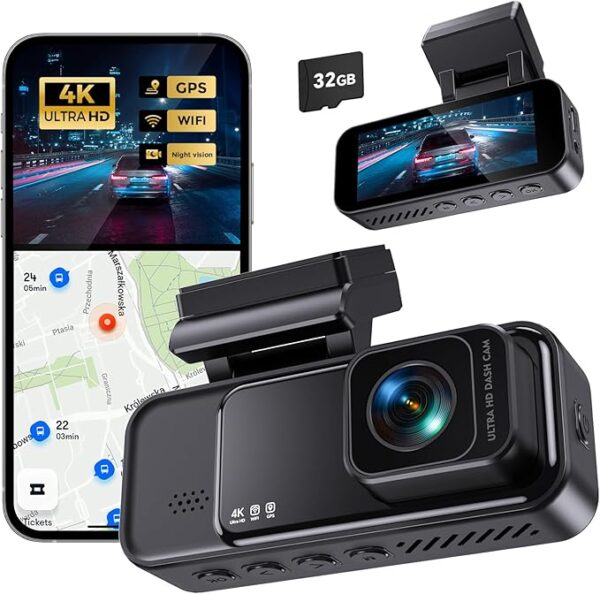 Dash Cam 4K Front, Built-in WiFi GPS Dash Camera for Cars, 3.2" IPS Screen Dashcam with App Control