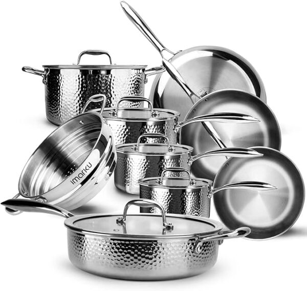 imarku Pots and Pans Set, 14PCS Kitchen Cookware Sets Tri-Ply Clad Stainless Steel