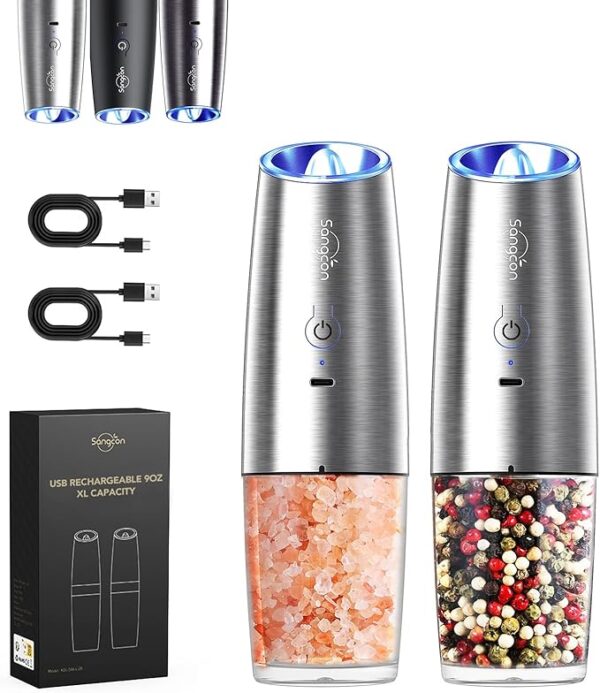 Sangcon Gravity Electric Salt and Pepper Grinder Set RECHARGEABLE