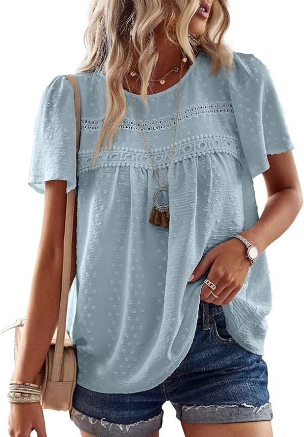 Womens Summer Tops Crewneck Shot rSleeve Shirts