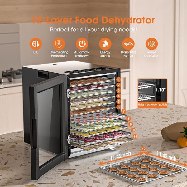 Food Dehydrator Machine, 12-Trays Stainless Steel Digital Food Dryer - Image 2