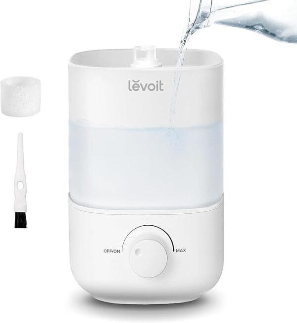 LEVOIT Top Fill Humidifiers for Bedroom, 2.5L Tank for Large Room, Easy to Fill & Clean, 28dB Quiet Cool Mist Air Humidifier for Home Baby Nursery & Plants, Auto Shut-off and BPA-Free for Safety, 25H