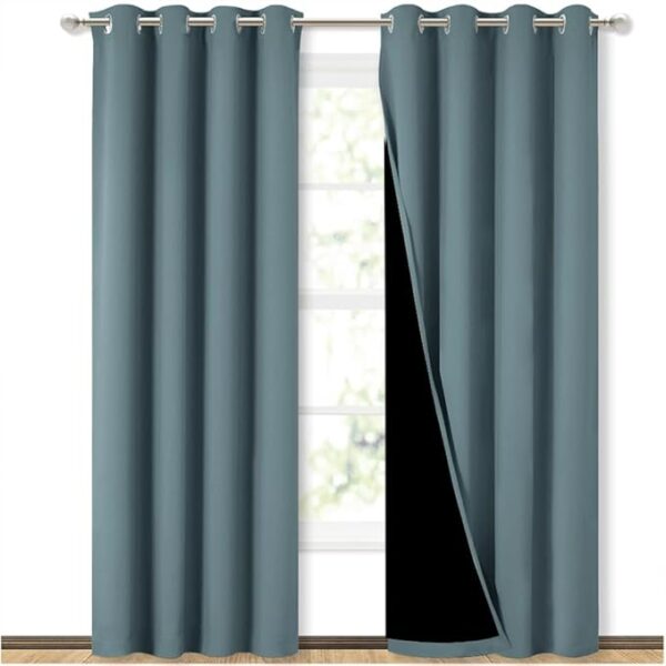 NICETOWN 100% Blackout Curtains for Bedroom 84 incehs Long, Privacy Protection & Noise Reducing Full Shade Drapes with Black Liner, Insulated Window Treatment, 2 Pieces, 52" W per Panel, Stormy Sea