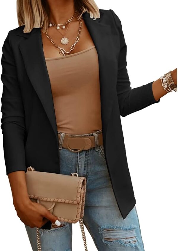 Womens Casual Long Sleeve Blazers Solid Color Knit Blazer Work Office Open Front Blazer Jacket - Image 2