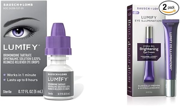 LUMIFY Redness Reliever Eye Drops 0.17 Fl Oz (5 mL) with Eye Illuminations Hydra-Gel Brightening Eye Cream