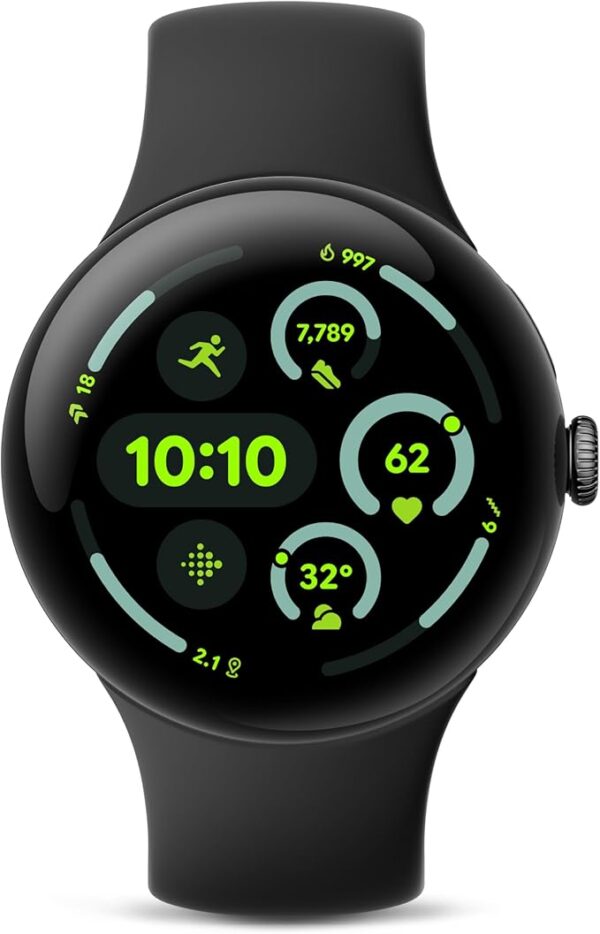 Google Pixel Watch 3 (45mm) Latest Model - Android Smartwatch, Heart Rate Tracking, Fitbit Advanced Running, Fitness Insights, 24-Hour Battery - Matte Black Aluminum Case - Obsidian Band - Wi-Fi