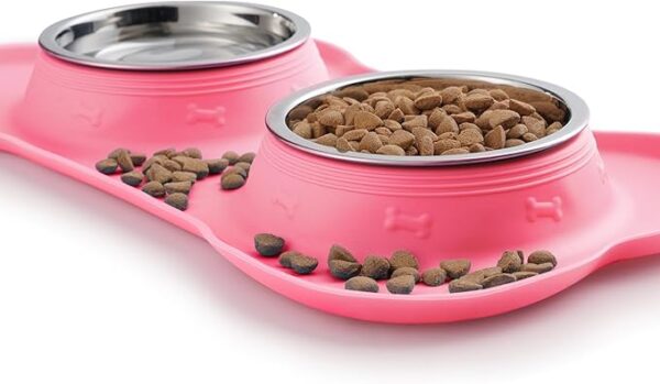 Hubulk Pet Dog Bowls 2 Stainless Steel Dog Bowl with No Spill Non-Skid Silicone Mat + Pet Food Scoop Water and Food Feeder Bowls for Feeding Small Medium Large Dogs Cats Puppies (Large, Pink) - Image 2