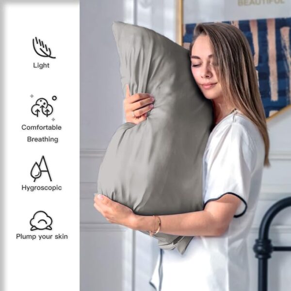Silk Pillowcase for Hair and Skin,Soft,Breathable and Sliky 100% Standard Size Pillow Cases Set of 2,Both Sides Natural Mulberry Silk Pillowcases with Hidden Zipper(Standard Size 20"X 26",2pcs) - Image 2