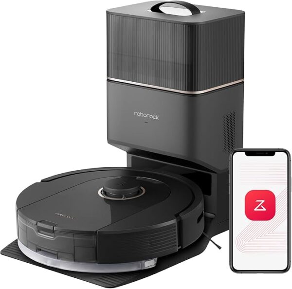 roborock Q5 Pro+ Robot Vacuum and Mop, Self-Emptying, 5500 Pa Max Suction, DuoRoller Brush, Hands-Free Cleaning for up to 7 Weeks, Precise Navigation, Perfect for Hard Floors, Carpets, and Pet Hair