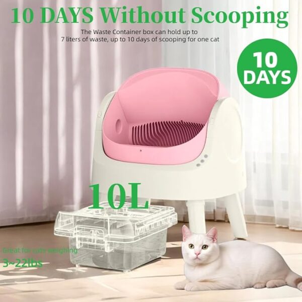 Autoscooper 11 Self Cleaning Litter Box, Open-Top Automatic Cat Litter Box, with 10L Large Waste Container, Easy Maintenance, Bright Pink (Manufacture by PETPIVOT INC) - Image 2