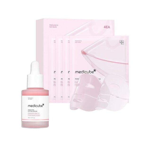 medicube Salmon DNA PDRN Duo for Beginner - Salmon DNA PDRN pink collagen jelly gel mask (4ea) + Salmon DNA PDRN Pink Peptide Serum, Pink glow serum