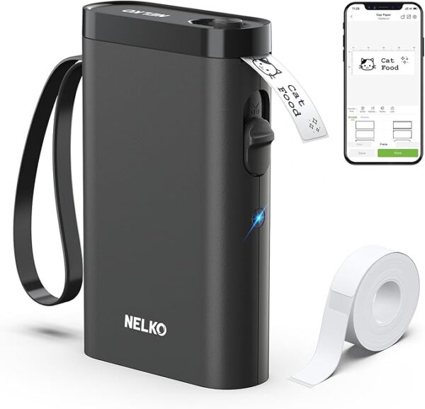 Nelko Label Maker Machine with Tape, P21 Bluetooth Label Printer, Wireless Mini Label Makers with Multiple Templates for Organizing Office Home, Black