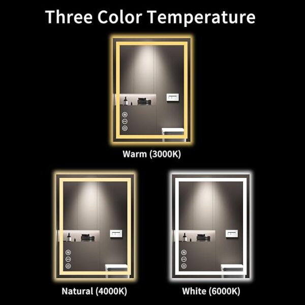 LOAAO 24X32 LED Bathroom Mirror with Lights, Anti-Fog, Dimmable, Backlit + Front Lit, Lighted Bathroom Vanity Mirror for Wall, Memory Function, Tempered Glass, Shatter-Proof, ETL Listed - Image 2