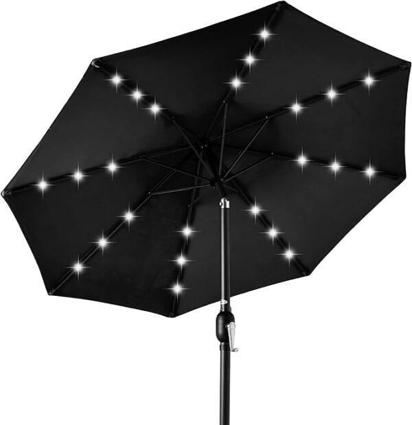 Best Choice Products 10ft Solar Polyester LED Lighted Patio Umbrella w/Tilt Adjustment and UV-Resistant Fabric - Black