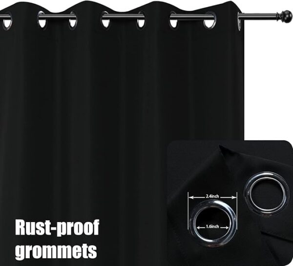 BONZER Outdoor Curtains for Patio Water Resistant Heavy Privacy Sunlight Blocking Grommet Outside Curtains for Porch, Pergola, Gazebo, 1 Panel, 54W x 84L inch, Black - Image 2