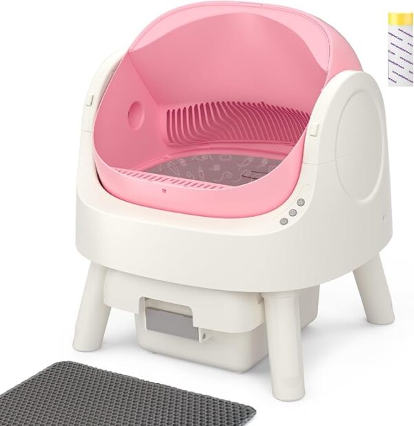 Autoscooper 11 Self Cleaning Litter Box, Open-Top Automatic Cat Litter Box, with 10L Large Waste Container, Easy Maintenance, Bright Pink (Manufacture by PETPIVOT INC)