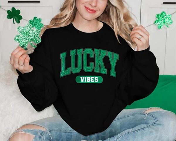 St Patricks Day Sweatshirts for Women Lucky Clover Sweatshirt Irish Shamrock Casual Long Sleeve Pullover Top - Image 2