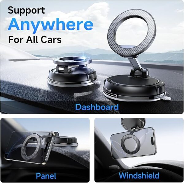 Car Phone Holder for Magsafe [78+LBS Strongest Suction & 2400gf Strongest Magnetic] 360° Adjustable Car Phone Mount, Cell Phone Holders for Your Car for All Smartphones & All Car Models (Carbon Fiber)
