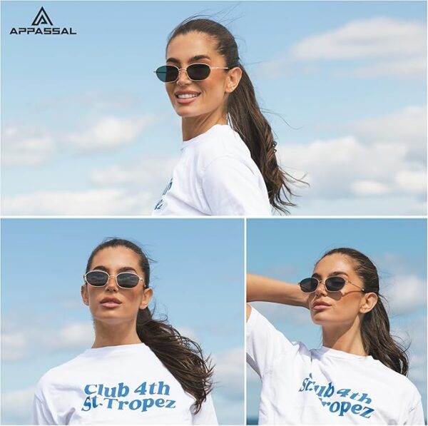 Retro Small Oval Sunglasses For Women Men Hexagonal Rectangle Metal Sun Glasses AP3716 - Image 2