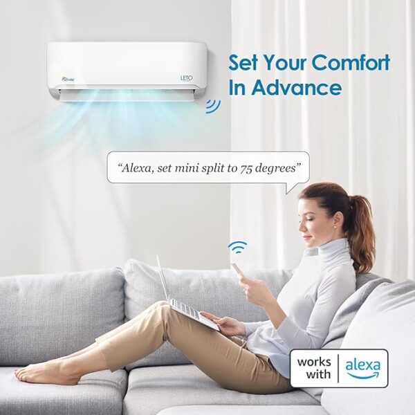 Senville LETO Series Mini Split Air Conditioner Heat Pump, 18000 BTU 208/230V, Inverter, Works with Alexa, SEER2 19, 1.5 Ton, White - Image 2