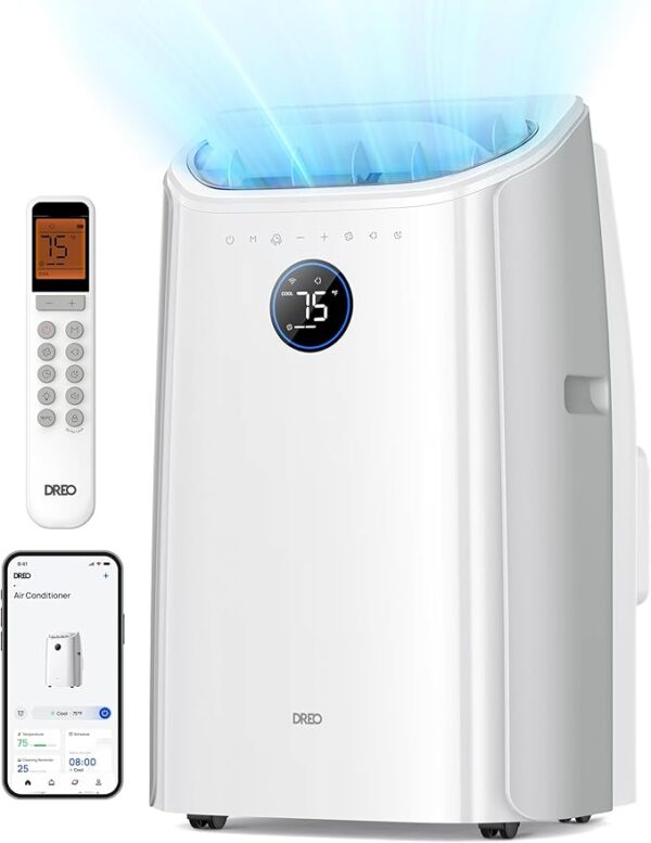 Dreo Portable Air Conditioners, 12,000 BTU AC Unit for Bedroom with Drainage-free Cooling, 46dB Quiet, APP/Voice/Remote, 24h Timer with Fan & Dehumidifier, Smart Air Conditioner for Room Indoors