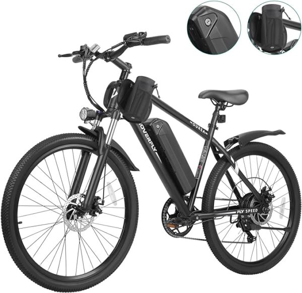 HOVERFLY OUREA Electric Bike 26", 750W Peak Motor Mountain Ebike, Up to 40 Miles 20MPH Removable Battery, 7-Speed and Shock Absorber, Electric Commuter Bike for Adults