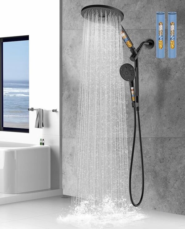 Dual Filtered Rain Shower Head Combo, High Pressure Handheld Shower Head with Adjustable Bar - Rainfall Shower Head And Showerhead with Filter for Hard Water - Removes Chlorine