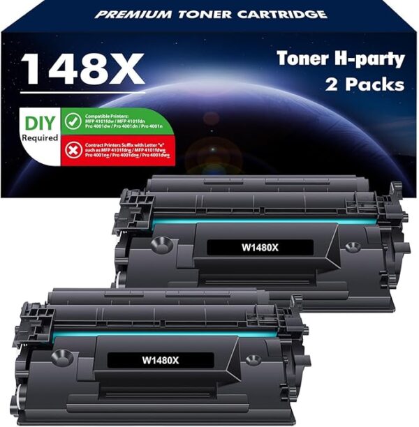 148X 148A Toner Cartridge Black High Yield 2 Pack Compatible Replacement for HP 148X 148A W1480X W1480A for HP Laserjet Pro 4001dw 4001dn 4001n MFP 4101fdw 4101fdn Printer Ink