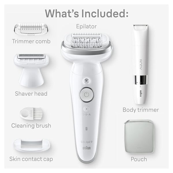 Braun Silk-épil 9 Epilator, Pivoting Head, Wet and Dry, Includes Body Trimmer, Shaver Head and Trimmer Comb,SES9-441 - Image 2