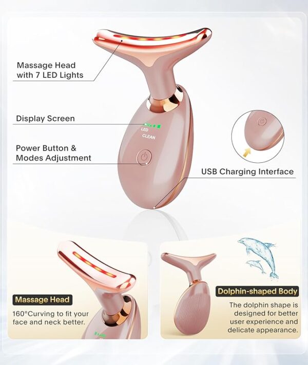7-in-1 Deplux Face Neck Massager for Daily Skin Care Routine, Portable Facial Massager, Skin Care Tool, Rose Gold - Image 2