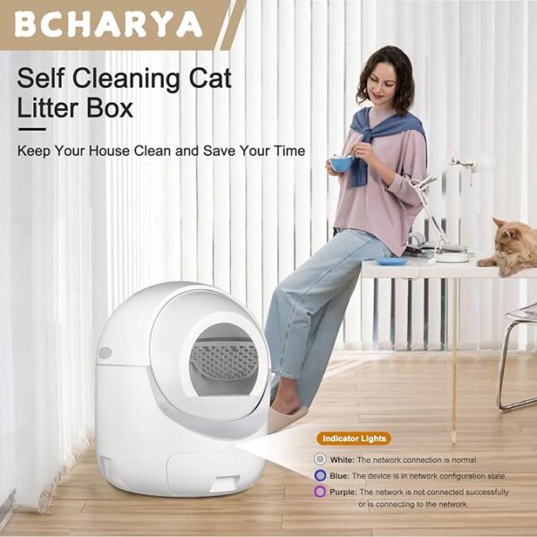 Self Cleaning Cat Litter Box, Automatic Cat Litter Box with APP Control Odor Removal Safety Protection for Multiple Cats, with Garbage Bags - Image 2