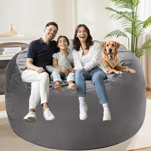 HABUTWAY Bean Bag Chair: Giant 5' Memory Foam Furniture Bean Bag Chair with Microfiber Cover - 5Ft,Silver Grey - Image 2