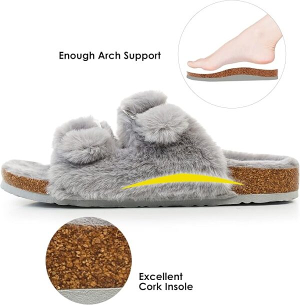 FITORY Womens Open Toe Slipper with Cozy Lining,Faux Rabbit Fur Cork Slide Sandals Size 6-11 - Image 2