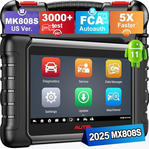 Autel Scanner MaxiCheck MX808S, 2025 US Ver. of MaxiCOM MK808S/ MK808Z, Bidirectional 11OS as MX900 MK900 MK900BT, 3000+ Active Test, 28+ Service, OE All System OBDII Diagnostic Tool, FCA Autoauth