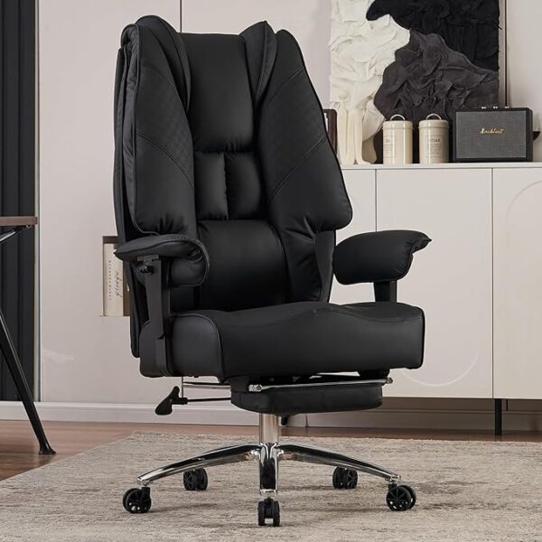 Big and Tall Office Chair 400lbs Wide Seat, Leather High Back Executive with Foot Rest