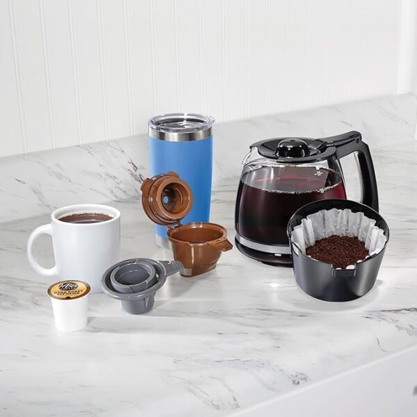 Hamilton Beach FlexBrew Trio 2-Way Coffee Maker, Compatible with K-Cup Pods or Grounds, Combo, Single Serve & Full 12c Pot, Black - Fast Brewing (49902) - Image 2