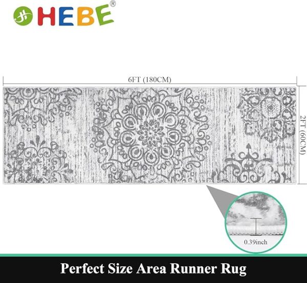 HEBE Hallway Runner Rug 2'x6' Washable Vintage Distressed Area Rugs Non Slip Laundry Rug Runner Boho Floor Carpet Runners for Hallways Entryway Laundry Room Kitchen Bathroom