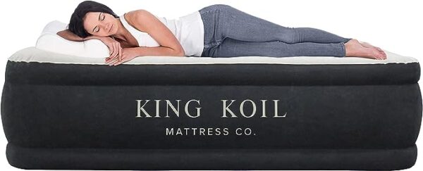 King Koil Luxury Queen Size Air Mattress with Built-in High-Speed Pump, 20" Adjustable Double High Premium Pillow Top Inflatable Airbed for Guests, Camping & Home (Manufacturer Warranty)