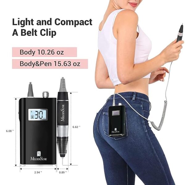 MelodySusie Professional Rechargeable 30000 RPM Nail Drill,SC320H Portable Electric E File Scamander, Acrylic Gel Grinder Tools with 6 Bits and Sanding Bands for Manicure Pedicure Carve Polish(Black) - Image 2