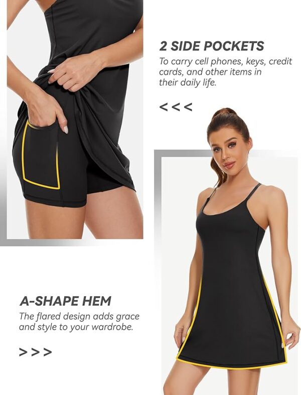 Womens Tennis Dress, 2-in-1 Golf Workout Dress with Built-in Bra & Shorts Pockets, Athletic Dresses with Adjustable Strap - Image 2