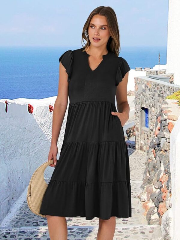 ANRABESS Womens Summer Dr essRuffle Sleeve V Neck Midi Dresses Fashion Casual Fit Flowy Tiered Boho Beach Vacation Sundress - Image 2