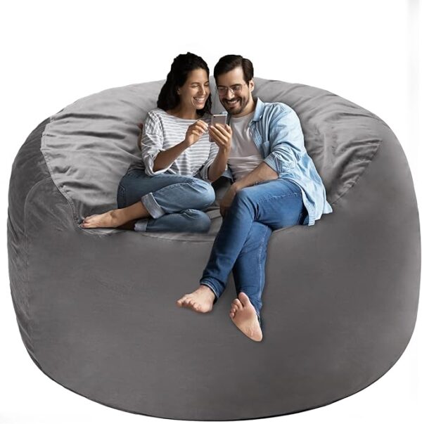 HABUTWAY Bean Bag Chair: Giant 5' Memory Foam Furniture Bean Bag Chair with Microfiber Cover - 5Ft,Silver Grey