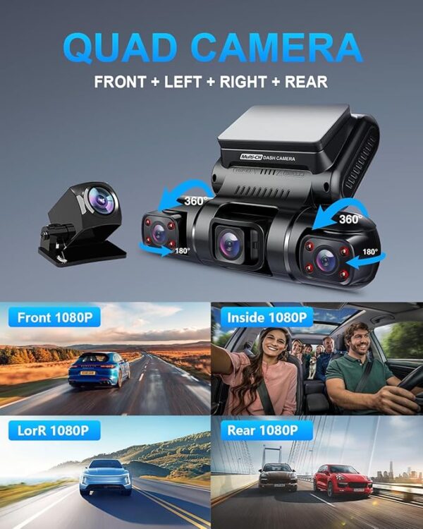 PRUVEEO 360 Degree View 4 Channel Dash Cam Front and Rear Inside Left Right - Image 2