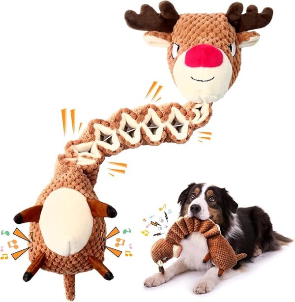 Christmas Dog Toys for Large Dogs：Squeaky Dog Toys-Tug of War Interactive Dog Toys with Crinkled Paper-Plush Dog Toys Keep Them Busy