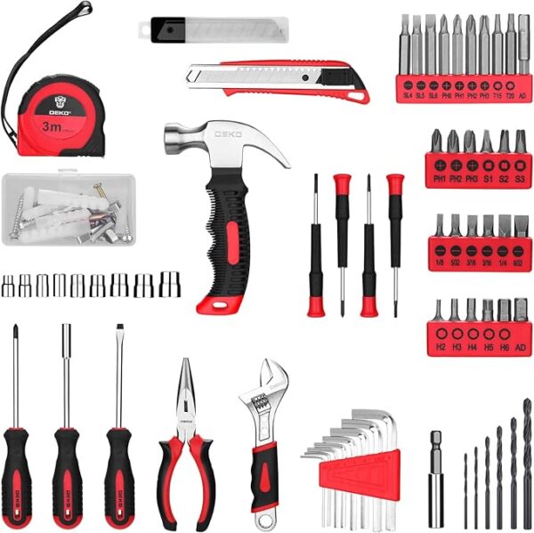 DEKOPRO Drill Set: Tool Set with 8V Red Cordless Drill, Home Tool Kit with Drill, Hand Tool Kits for Women 126 Piece - Image 2