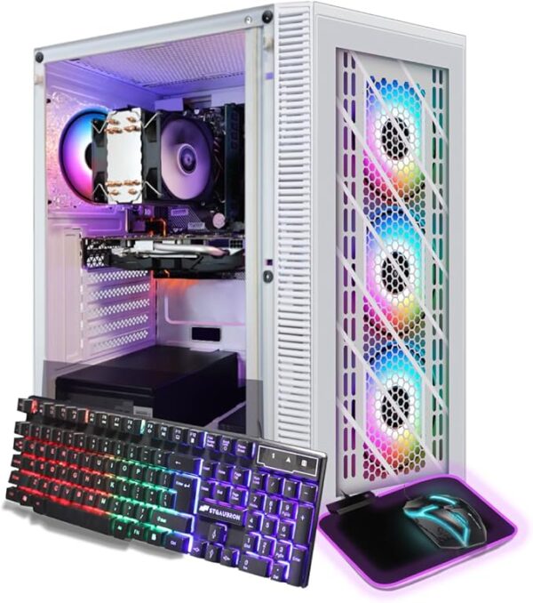 STGAubron Gaming PC Computer Desktop, Radeon RX 5500 XT 8G GDDR6, Intel 10th Gen G5905 3.5G, 16G DDR4 Memory, 512G SSD, 600M WiFi, BT 5.0, RGB Fan x 4, RGB Mouse Pad, Windows 11 Home,White