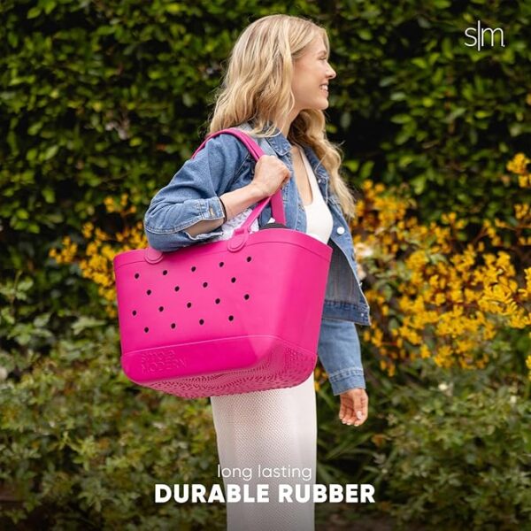 Simple Modern Beach Bag Rubber Tote | Waterproof Large Tote Bag with Zipper Pocket for Beach, Pool Boat, Groceries, Sports | Getaway Bag Collection | Blush - Image 2