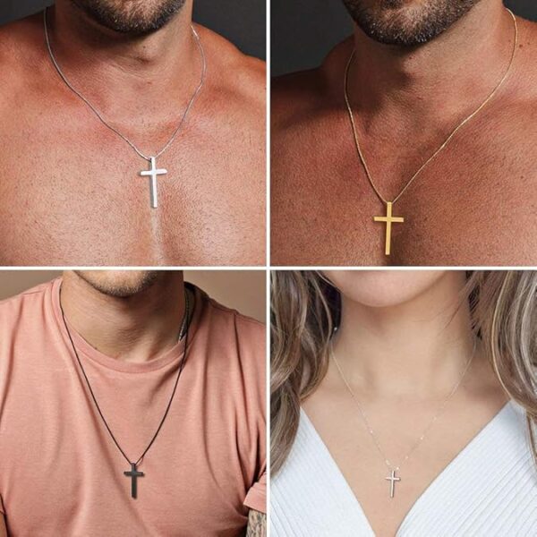 M MOOHAM Cross Necklace for Men, Silver Black Gold Stainless Steel Plain Cross Pendant Necklace for Men Box Chain 16-30 Inch - Image 2