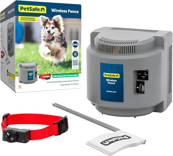 PetSafe Original Wireless Electric Fence for Dogs, Portable for Travel Covers Up to 1/2 Acre, Waterproof Collar for Pets 8lb+ with Tone/Static (Gray), from The Parent Company of Invisible Fence Brand