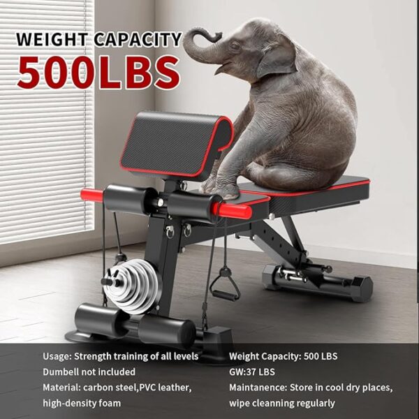 Adjustable Weight Bench,Utility Workout Bench Foldable Incline Decline Benches for Home Gym Full Body Workout,Load 600LBS - Image 2
